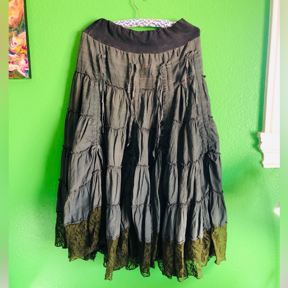 Boho 4 Tiered Olive Maxi Skirt